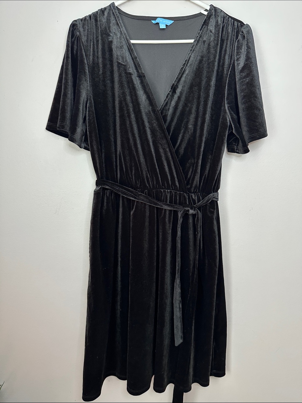 Draper James Black Velvet Wrap Dress with Tie Waist